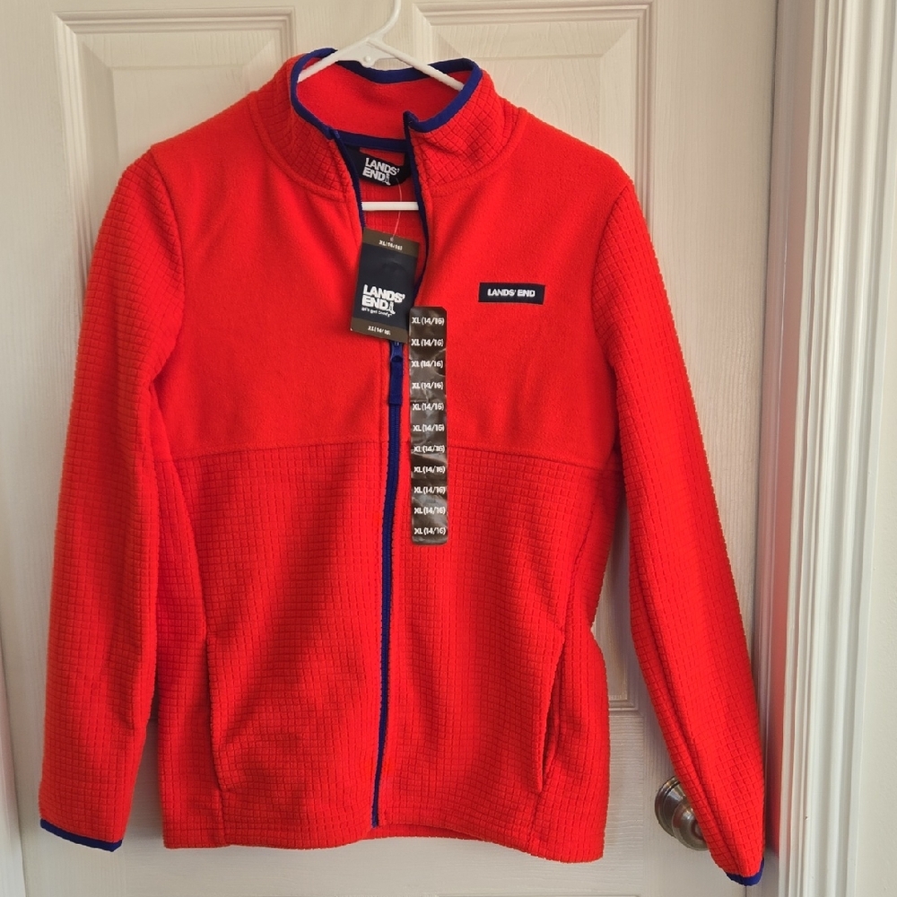 Lands' End Bright Red Fleece with Blue Accents